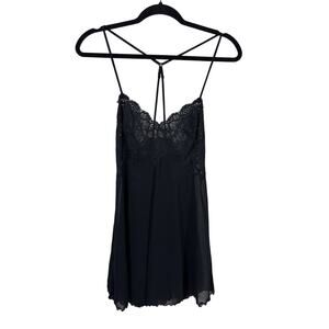 Victoria's Secret Babydoll Nightgown Small Vintage Black Floral Lace Racerback